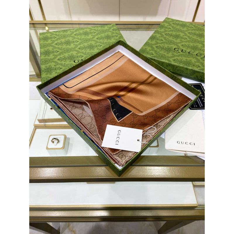 G*u*i  flora print silk scarf in brown