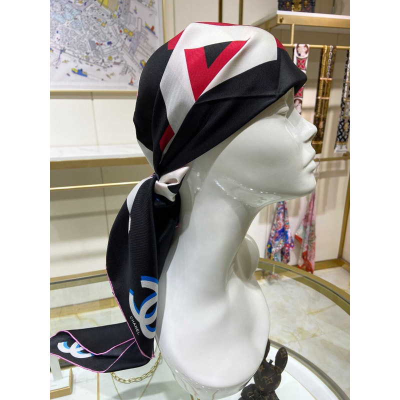 Ch*el square scarf silk twill black