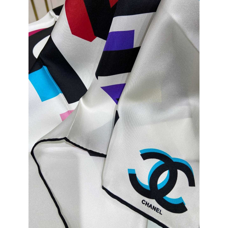 Ch*el square scarf silk twill white