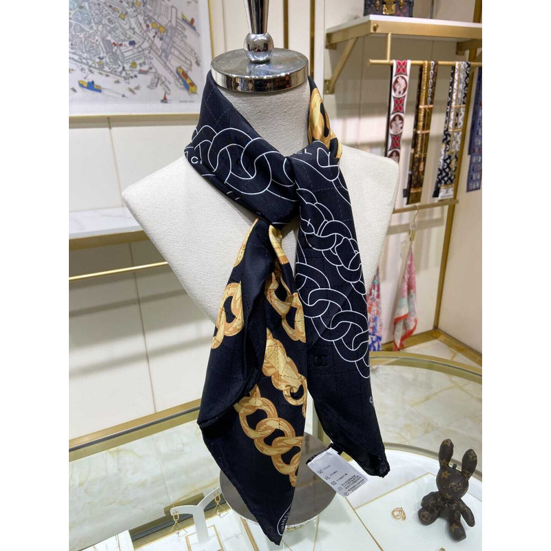 Ch*el square scarf silk twill black