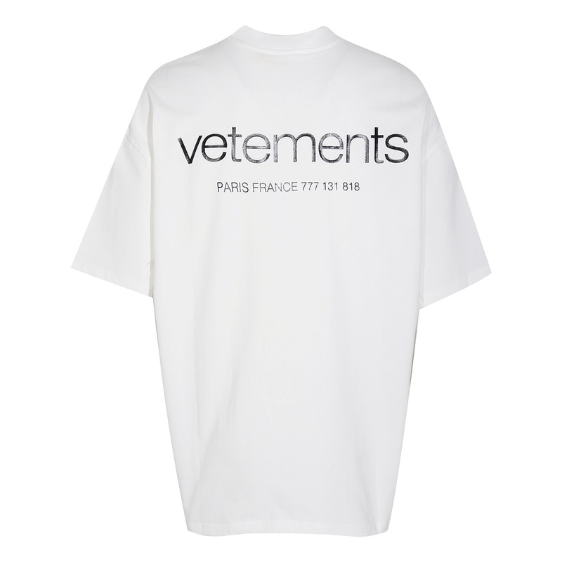 Vetements White Logo Printed Round Neck T-shirt