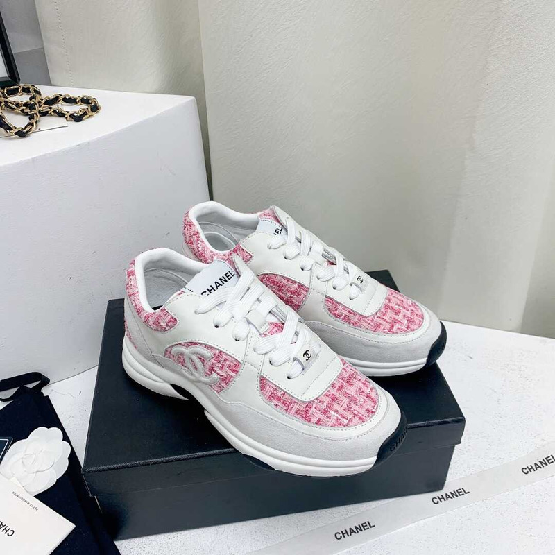 Ch*el sneakers tweed, suede calfskin grey and pink