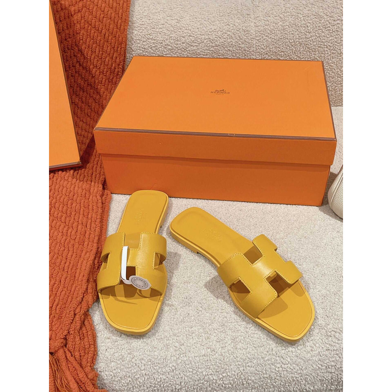 H**mes oran h sandals slippers classic yellow jaune citron