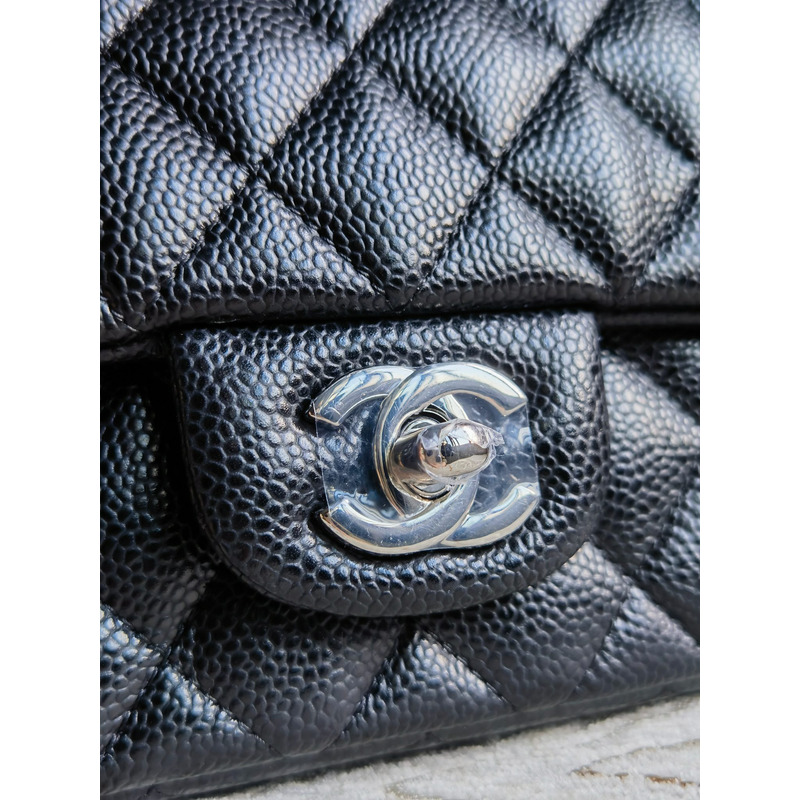 Ch*el mini rectangular flap black caviar with gunmetal hardware