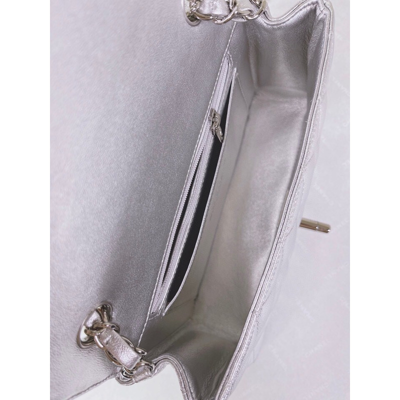Ch*el metallic lambskin quilted mini rectangular flap silver