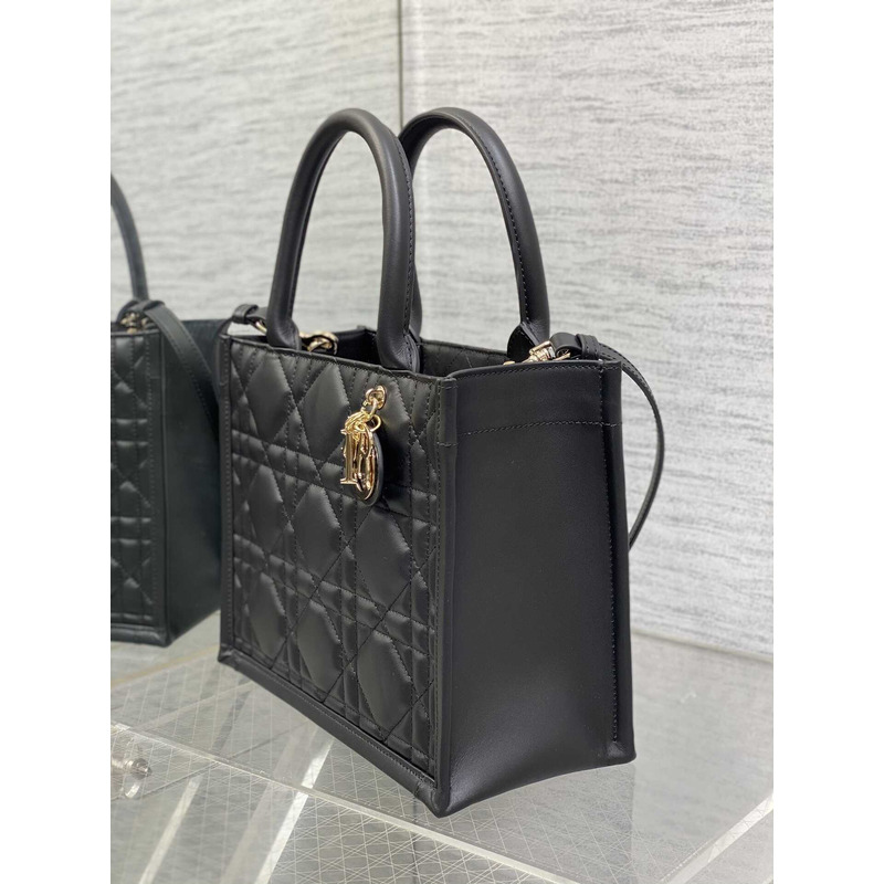 D*or small D*or book tote macrocannage calfskin black