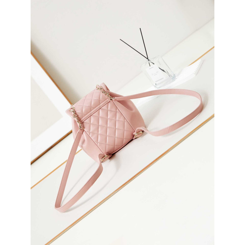 Ch*el small backpa calfskin & gold-tone metal pink