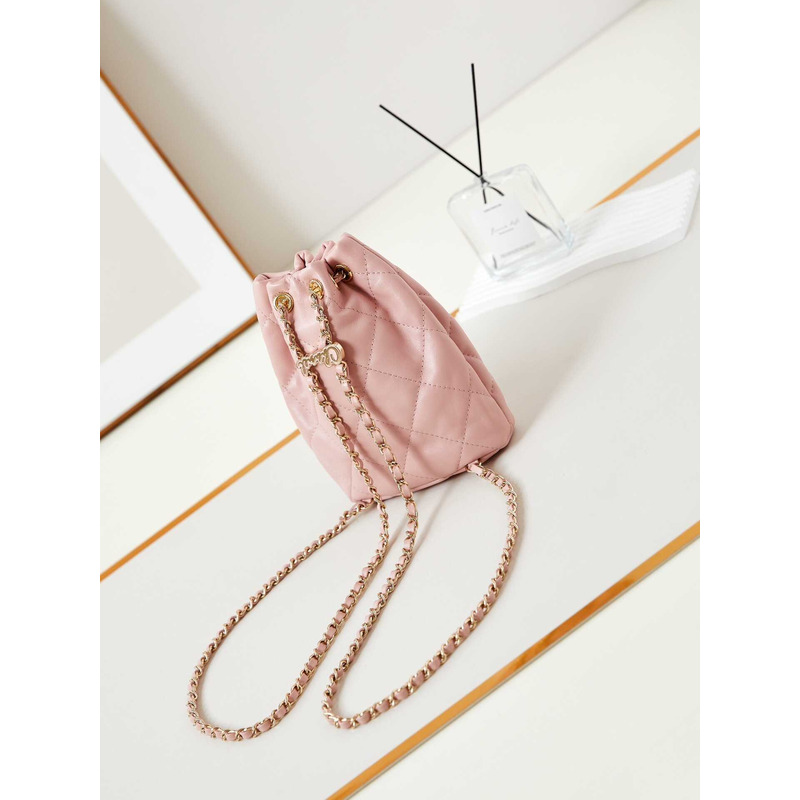 Ch*el backpack glossy lambskin and gold-tone metal pink