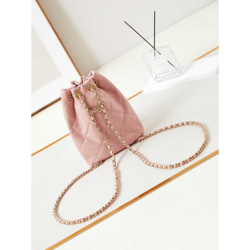Ch*el backpack glossy lambskin and gold-tone metal pink