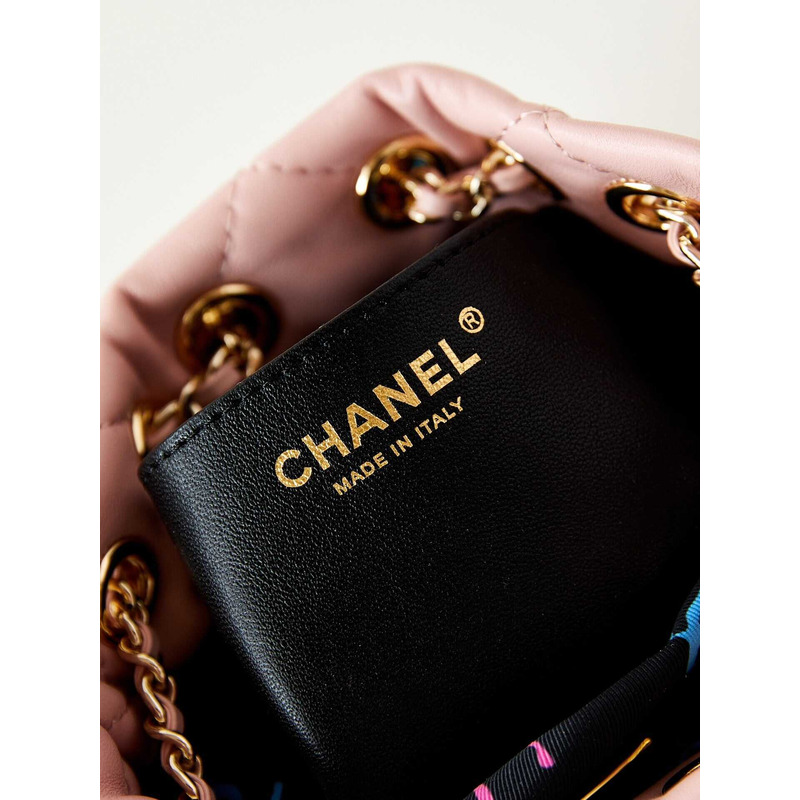 Ch*el backpack glossy lambskin and gold-tone metal pink