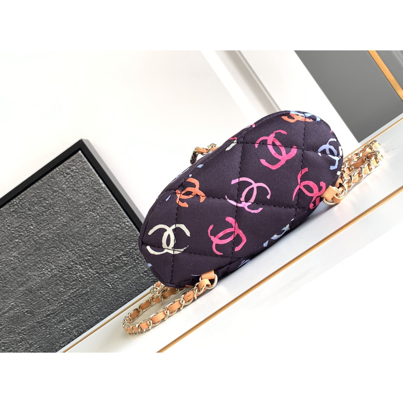 Ch*el backpack printed fabric & gold metal black & multicolour