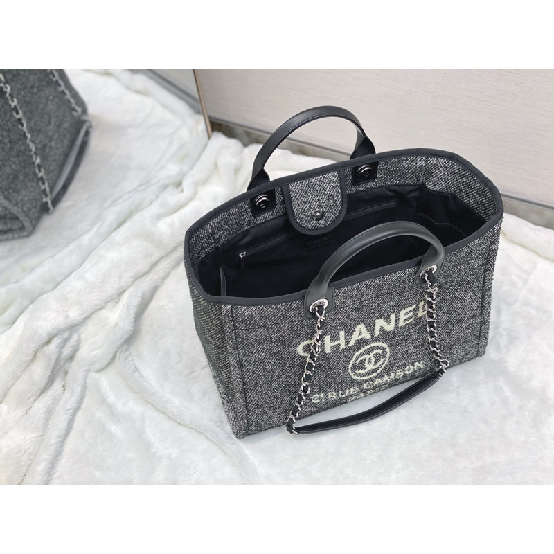 Ch*el deauville chain tote bag in gray/black