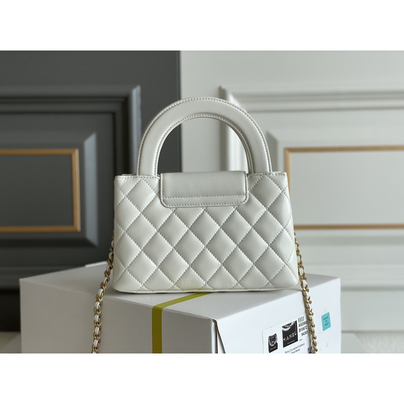 Ch*el mini shopping bag calfskin & gold-tone metal white