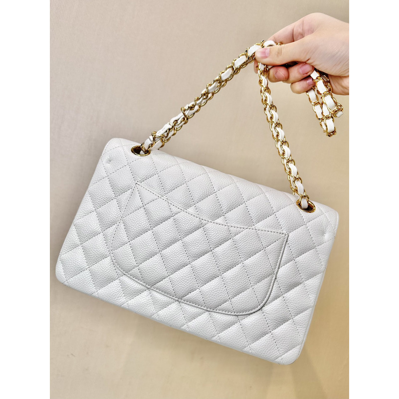 Ch*el classic flap bag white med