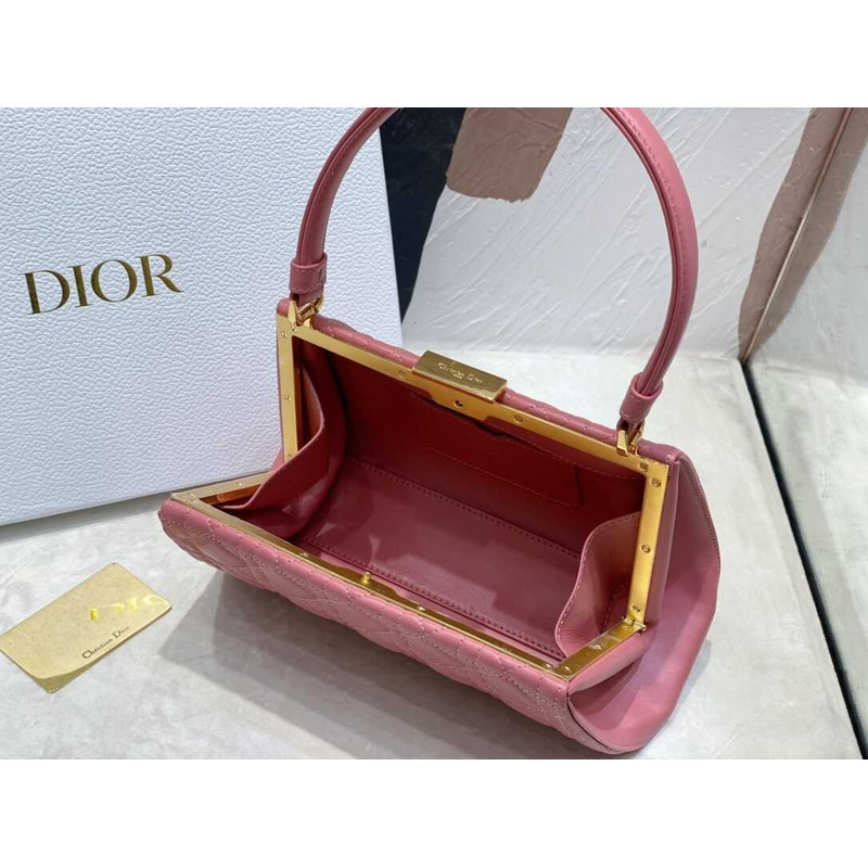 D*or caro cannage frame bag pink leather