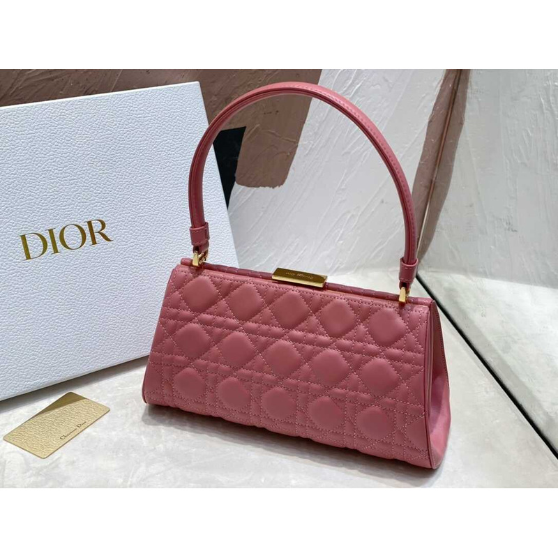 D*or caro cannage frame bag pink leather
