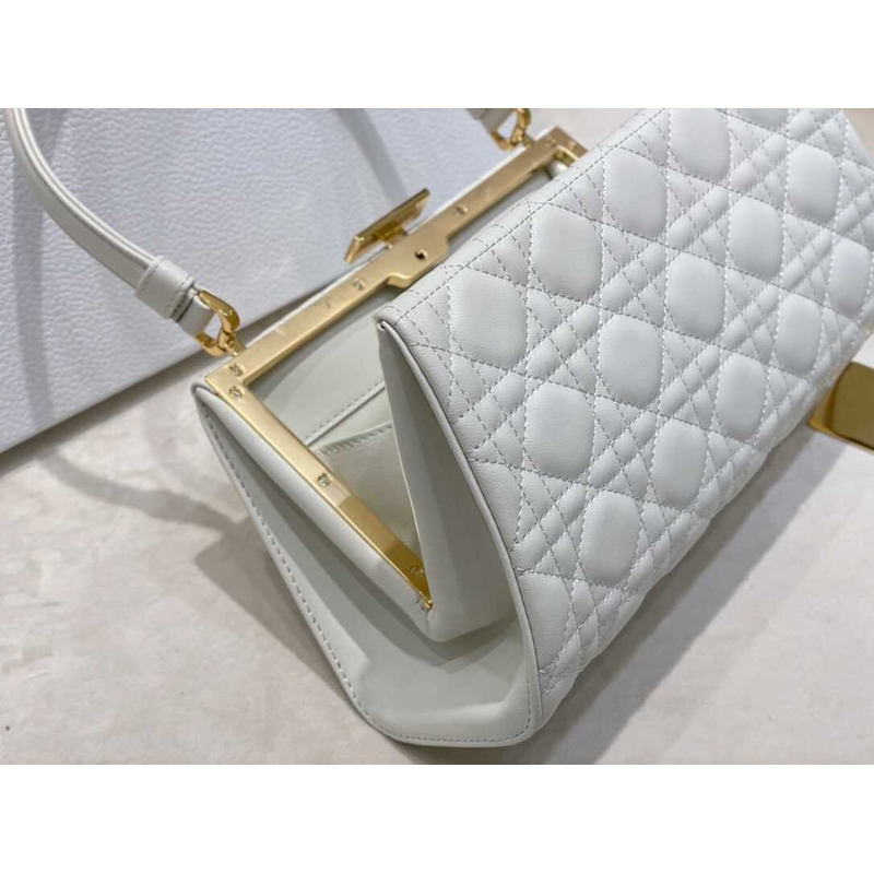 D*or caro cannage frame bag white leather
