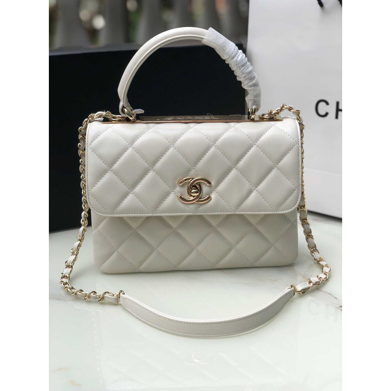Ch*el trendy cc lambskin light gold hardware white