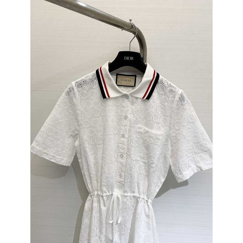 G*u*i cotton lace polo dress white