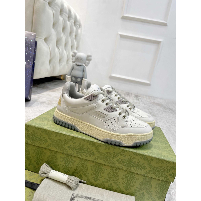 G*u*i interlocking g sneaker with white leather webbing gray