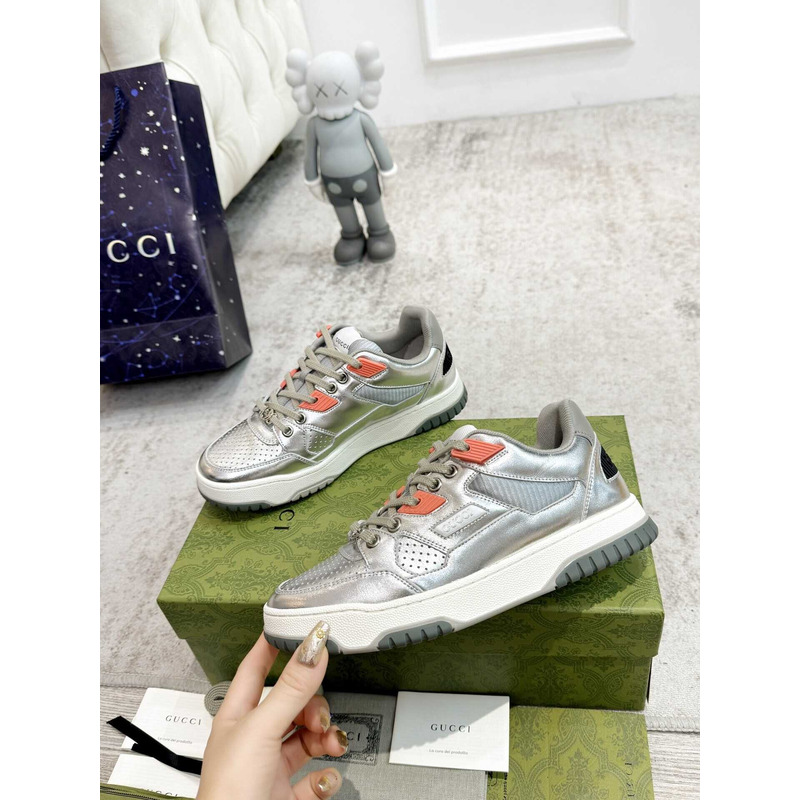 G*u*i interlocking g sneaker with leather silver