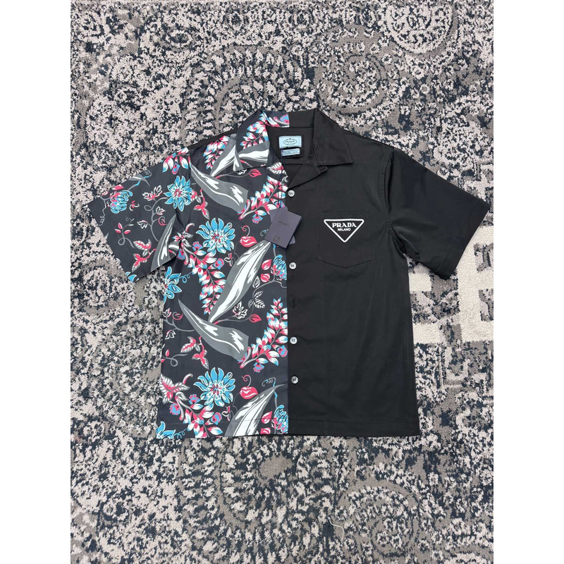 Pra*a double match tropical print shirt bicolor