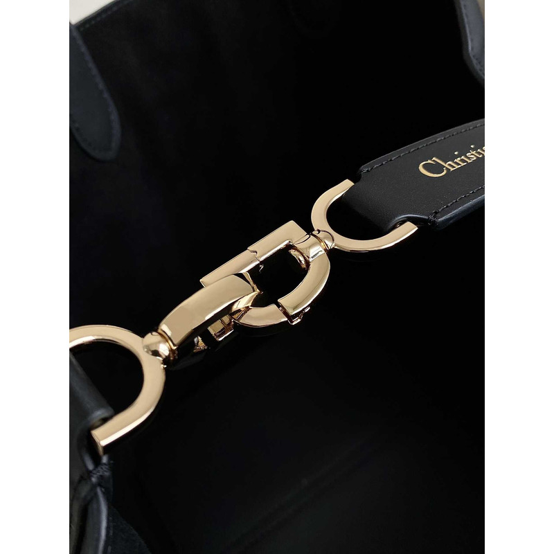D*or medium toujours bag black macrocannage calfskin