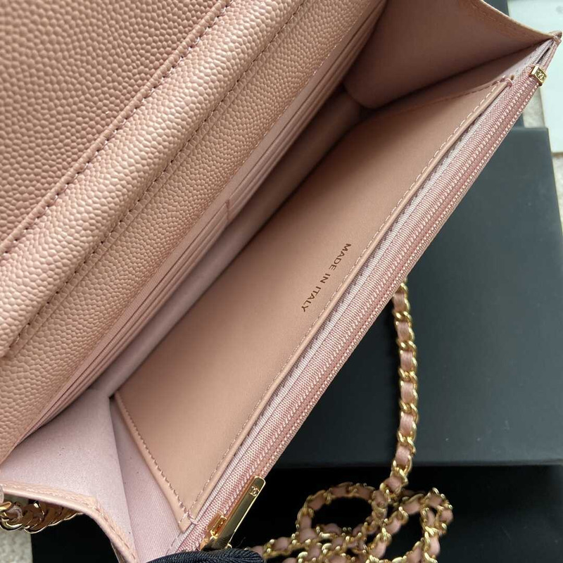 Ch*el wallet on chain caviar shoulder bag gold hardware pink