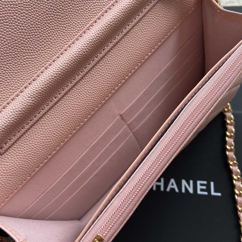 Ch*el wallet on chain caviar shoulder bag gold hardware pink