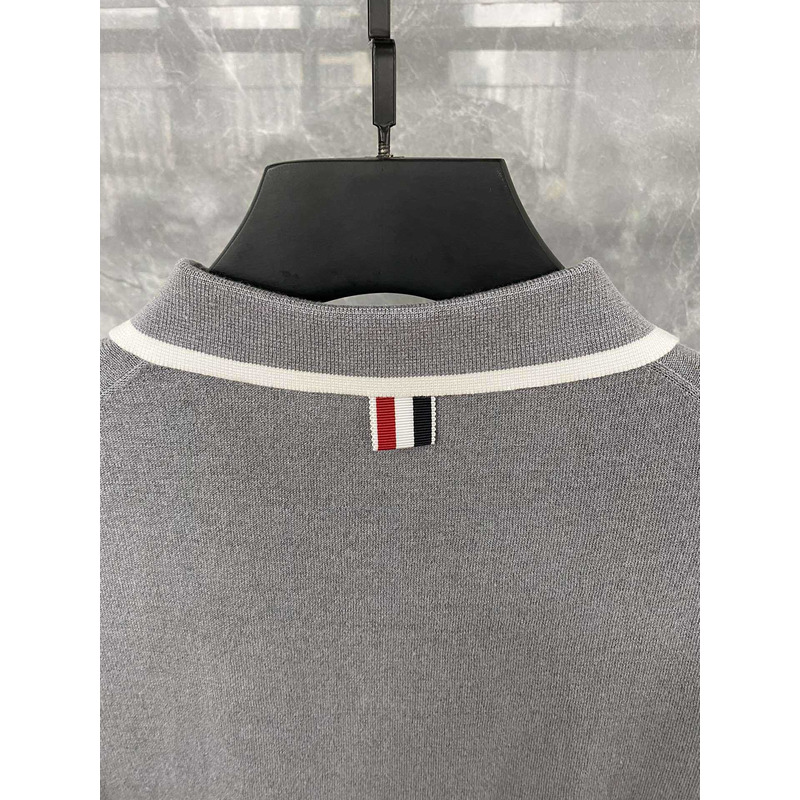 Thom Browne  Cotton 4-Bar Short Sleeve Polo Gray