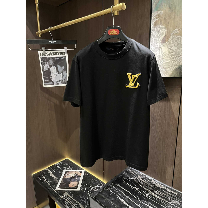 l**is V*t*n logo embroidered cotton t-shirt black