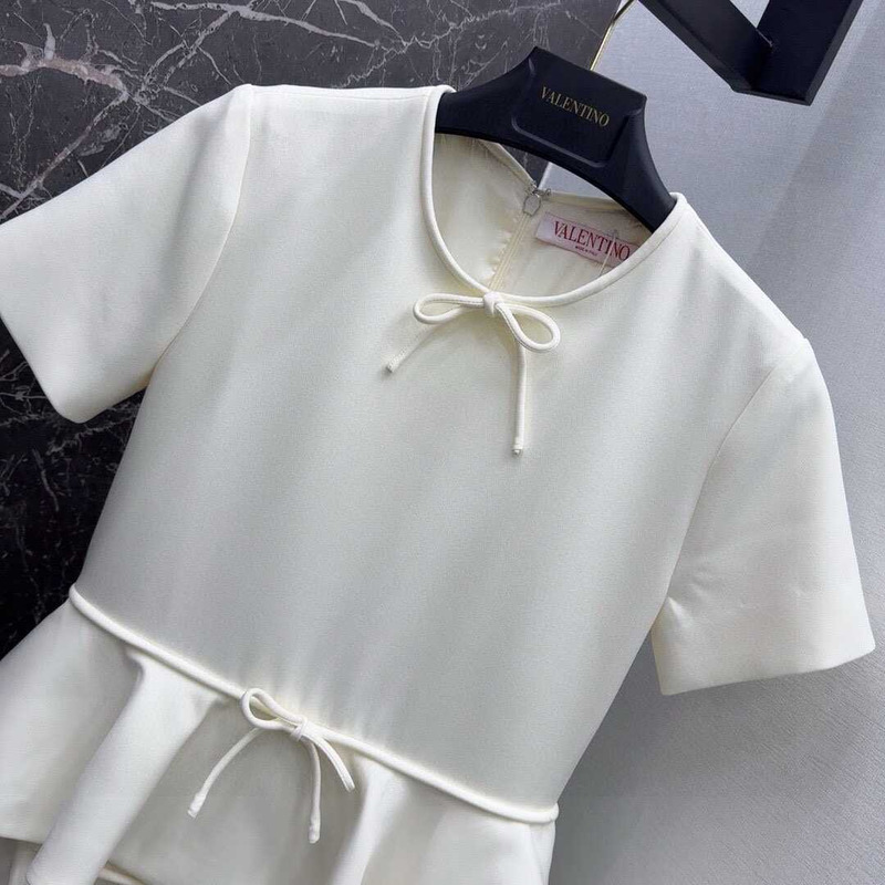 Valentino Garavani Mini Dress Wool-silk Bow-detail Ivory