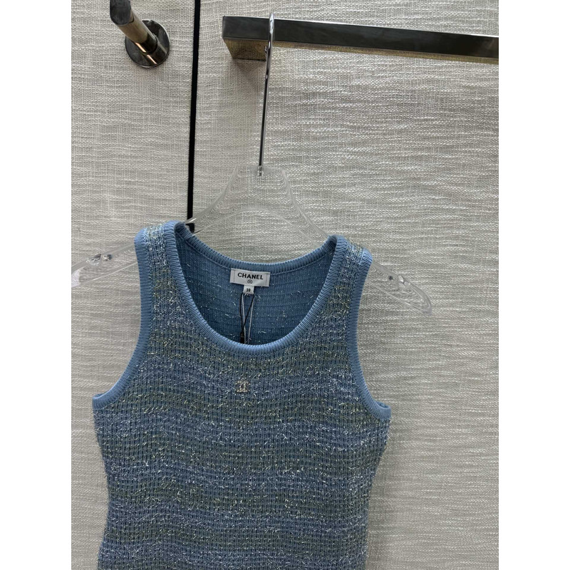 Ch*el logo knitted tank top blue