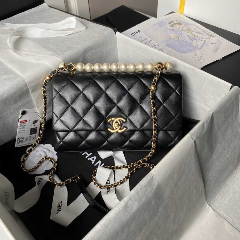Ch*el flap bag with top handle black