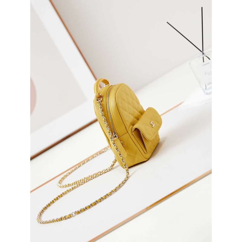 Ch*el caviar quilted cc mini classic backpack yellow