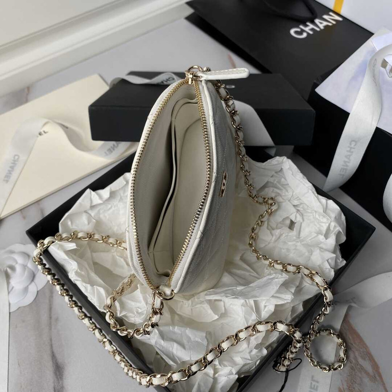 Ch*el classic chain caviar evening bag white