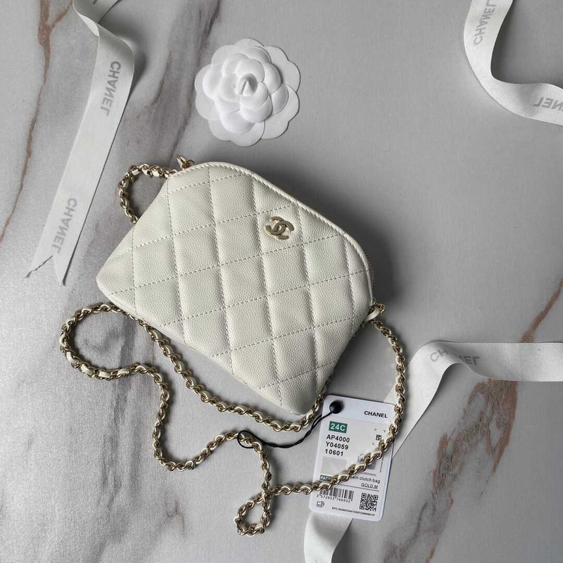 Ch*el classic chain caviar evening bag white