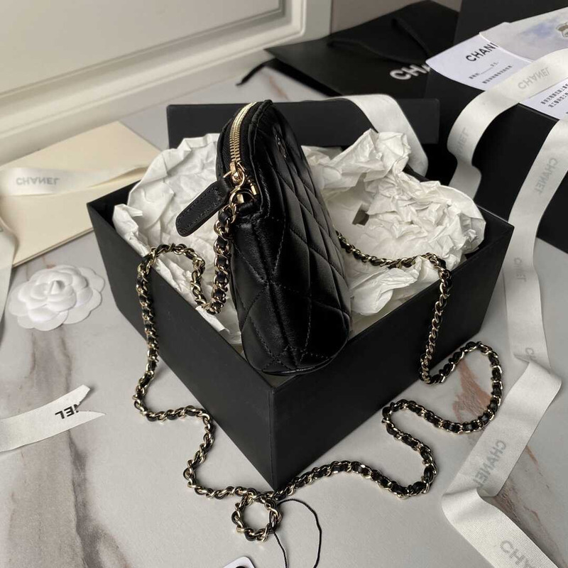 Ch*el classic chain lambskin evening bag black