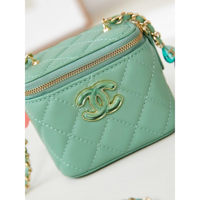 Ch*el vanity bag with chain green