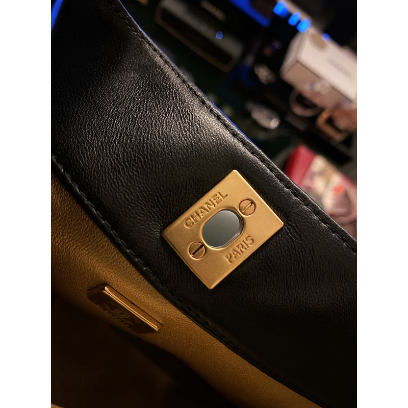 Ch*el hobo crossbody calfskin with gold hardware black