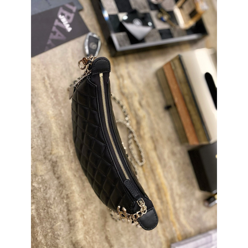 Ch*el small hobo chain shoulder bag lambskin black