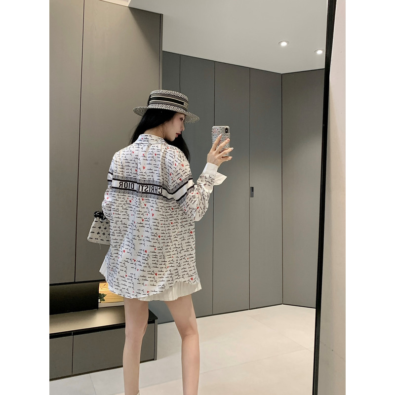 D*or long-sleeved shirt in white