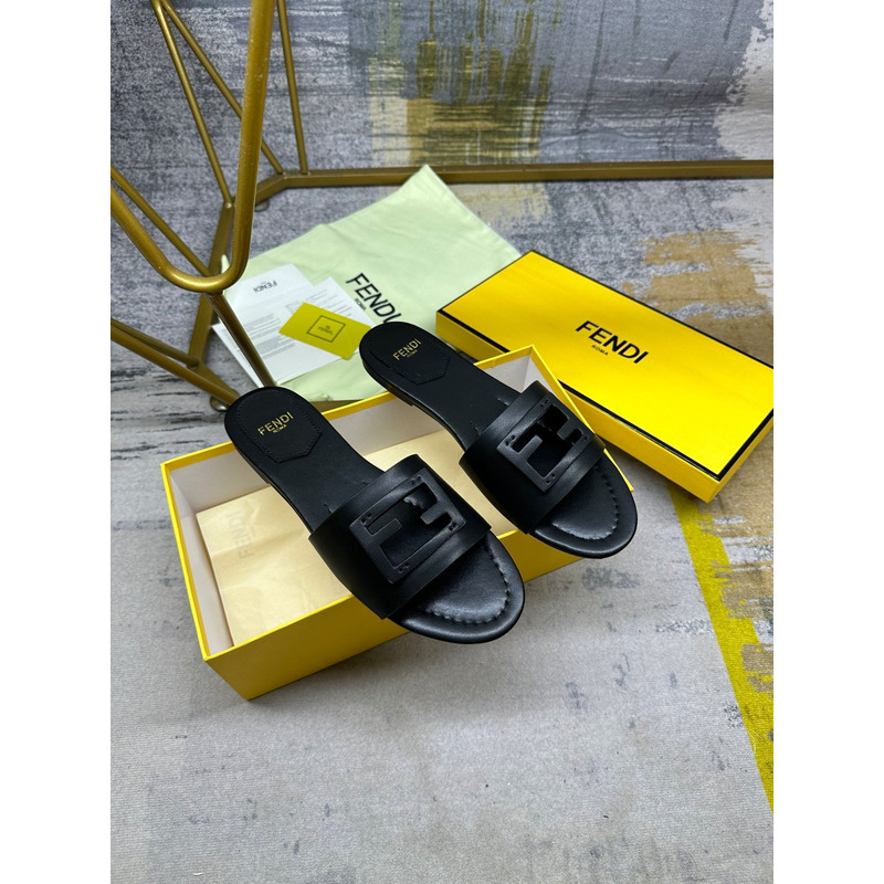 F**di fold black leather sandals black