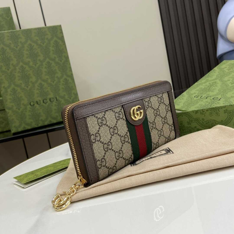 G*u*i ophidia gg canvas & leather zip around wallet brown