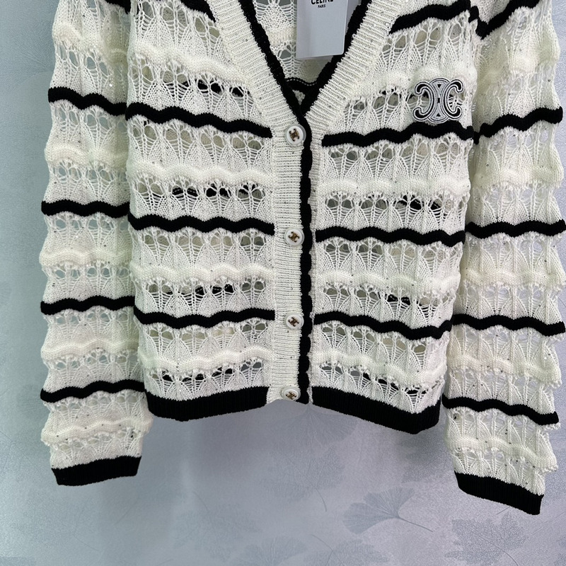 Ce**e knitted hollow long sleeve white&black