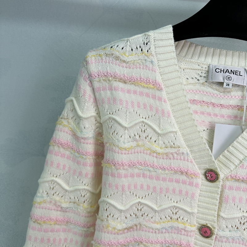Ch*el knitted hollow long sleeve pink