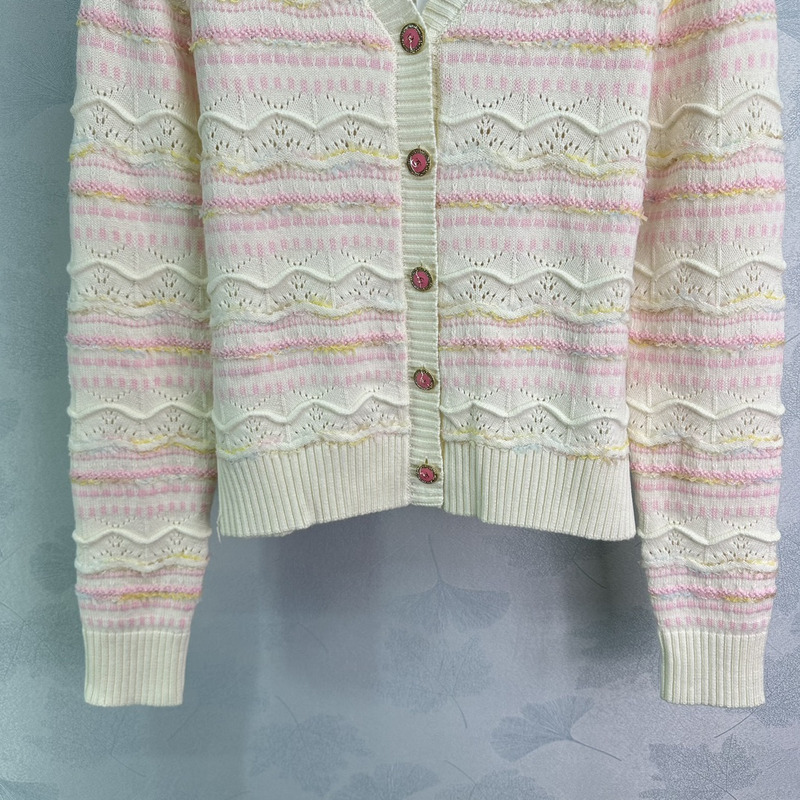 Ch*el knitted hollow long sleeve pink
