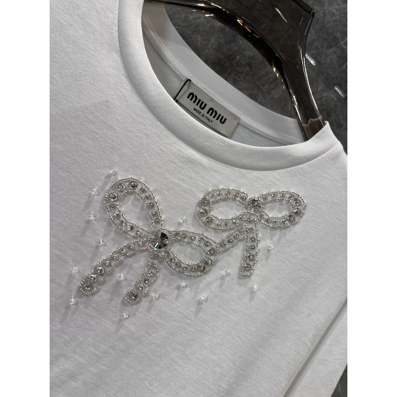 Miu Miu Embellished Bow Long Sleeves Cotton White