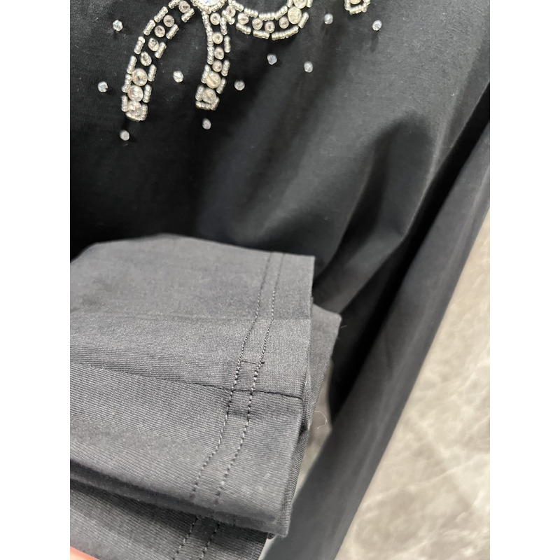 Miu Miu Embellished Bow Long Sleeves Cotton Black