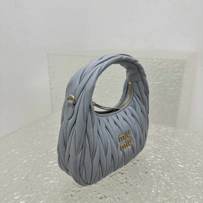 Miu Miu Wander Matelassé Nappa Leather Half Moon Bag Blue